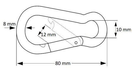 Afmetingen karabijnhaak peer rvs met ring 80x8 cm