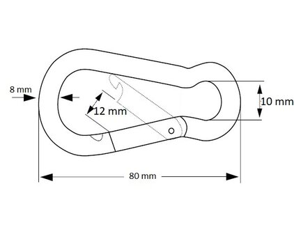 Afmetingen Tekening KArabijnhaak 8x80 Ring verzinkt