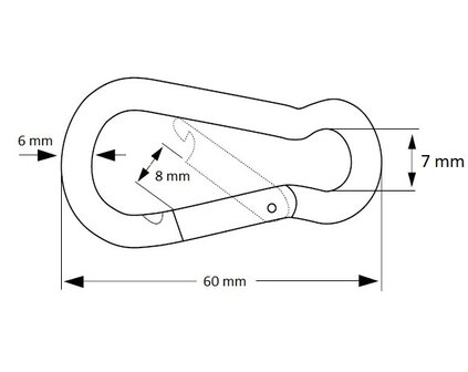 Afmeting tekening 6x60mm karabijnhaak verzinkt met ring