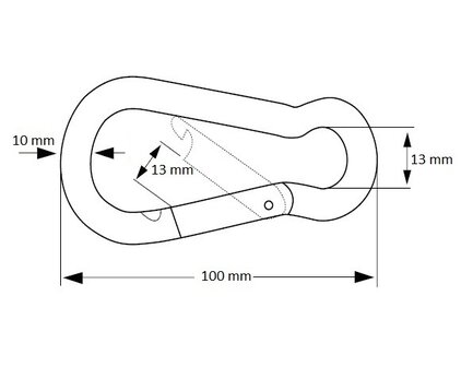 tekening afmetingen Karabijnhaak met ring verzinkt