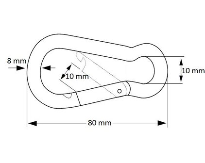 Afmetingen Karabijnhaak 8x80 met ring en schroefsluiting 