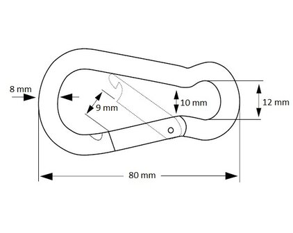 Afmetingen Karabijnhaak 930001 RVS Schroef sluiting