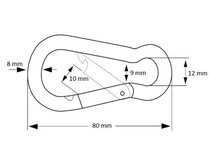 Afmetingen Karabijnhaak 80mm Verzinkt