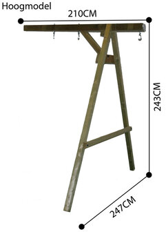 Aanbouwschommel met 3 haken afmetingen hoog