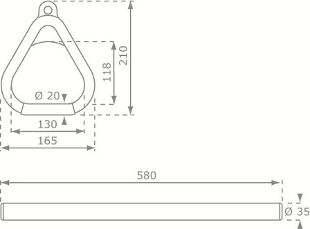 Houten trapeze met kunststof driehoeksringen Roze  afmetingen