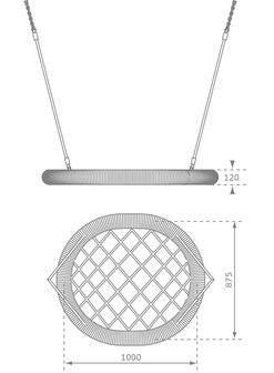 Nestschommel Ovaal Openbaar Zwart 1000 mm. Afmetingen