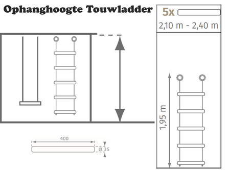 Touwladder PH touw 5 sporten 195cm