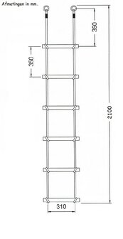 Touwladder 6 sporten 2,1m afmetingen