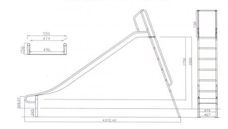 Losse Glijbaan RVS Professioneel met ladder tekening