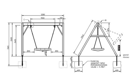 tekening Houten Nestschommel Professioneel