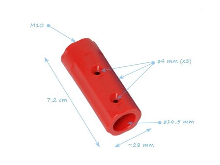 Kunststof M10 Connector met schroefdraad afmetingen