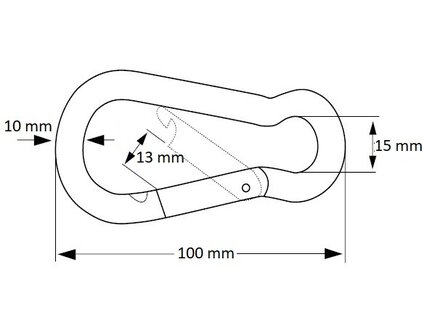 Afmetingen karabijnhaak met vast oog 10x100