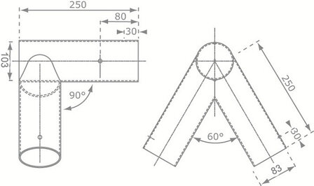 Hoekverbinding Recht, Rond 103mm/83mm afmetingen