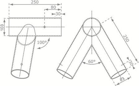 Hoekverbinding Schuin, Rond 103mm/83mm afmetingen