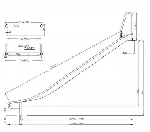 RVS Glijbaan voor Platformhoogte 175 tot 200 cm