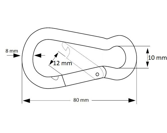 Afmetingen Tekening KArabijnhaak 8x80 Ring verzinkt