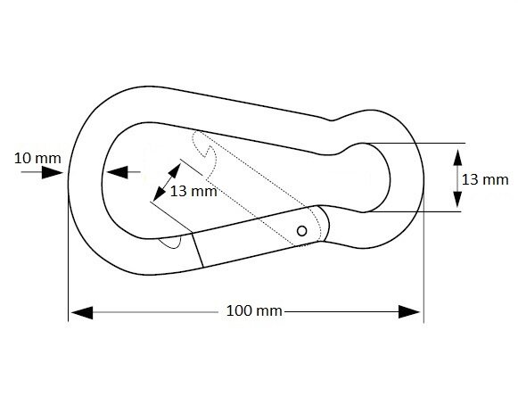 tekening afmetingen Karabijnhaak met ring verzinkt