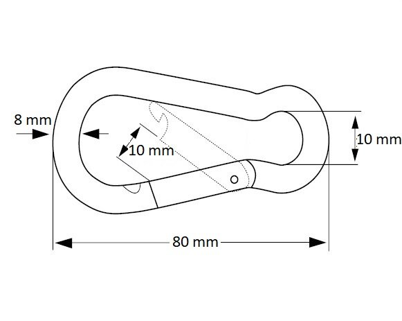 Afmetingen Karabijnhaak 8x80 met ring en schroefsluiting 