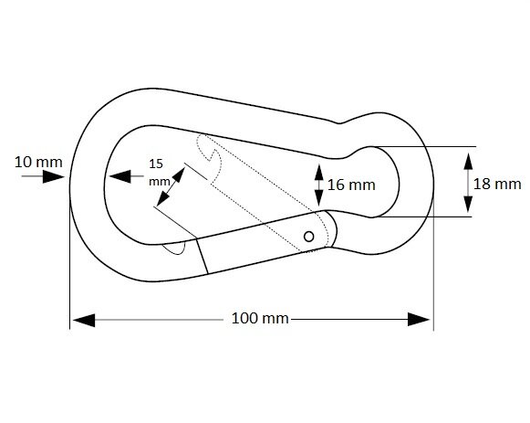 Afmetingen Karabijnhaak 100mm Verzinkt