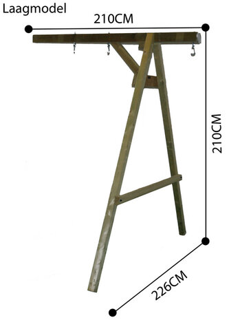 Aanbouwschommel met 3 haken afmetingen laag