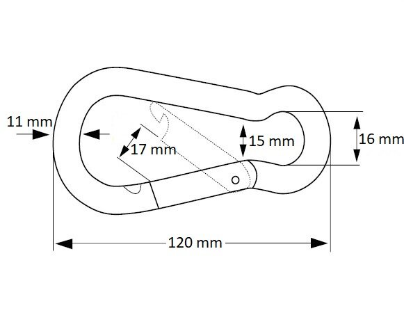 afmetingen Karabijnhaak met schroefsluiting verzinkt