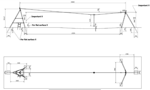 Afmetingen Kabelbaan compleet 30m