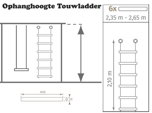 Touwladder PH touw 6 sporten 210cm