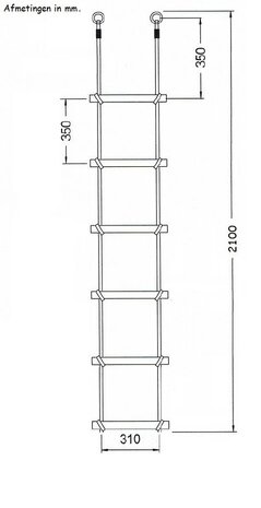 Touwladder 6 sporten 2,1m afmetingen