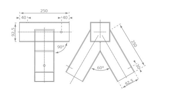 Afmetingen hoekverbinding recht 90x90