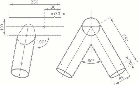 Afmetingen hoekverbinding schuin