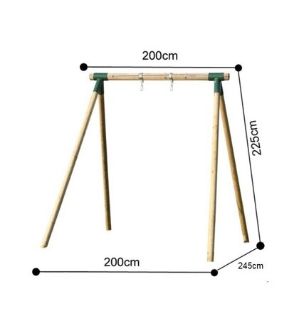 Schommel Rondhout 2 haken Recht afmetingen schommel