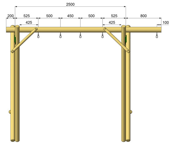 Houten Schommel 5 Haken Detail Afmetingen